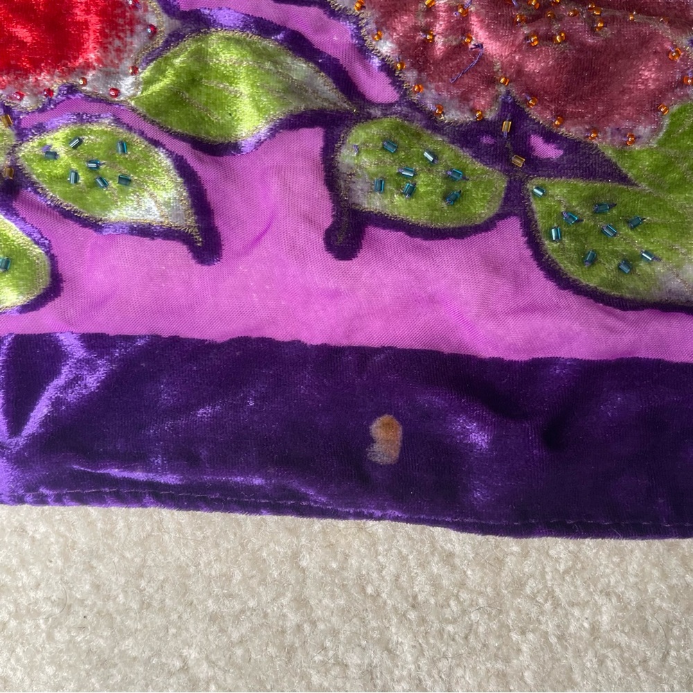 Peacock Velvet Silk Blend Burnout Wrap Scarf Shawl - beaded vintage purple - Picture 11 of 15